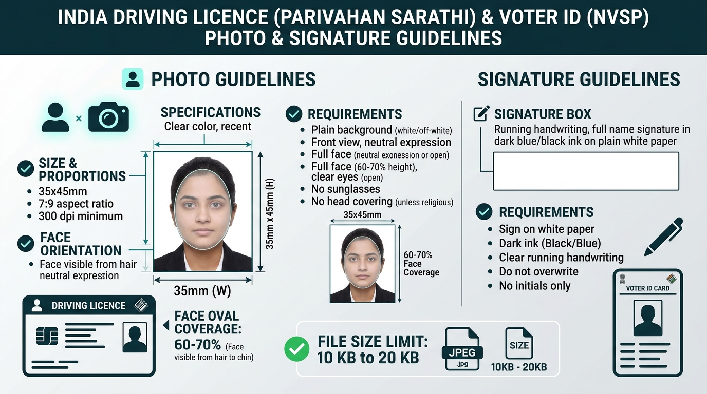 India Driving Licence and Voter ID Photo and Signature Guidelines